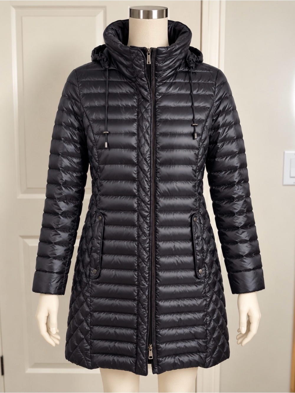 RAINFOREST Black Quilted Hooded Packable Puffer Coat